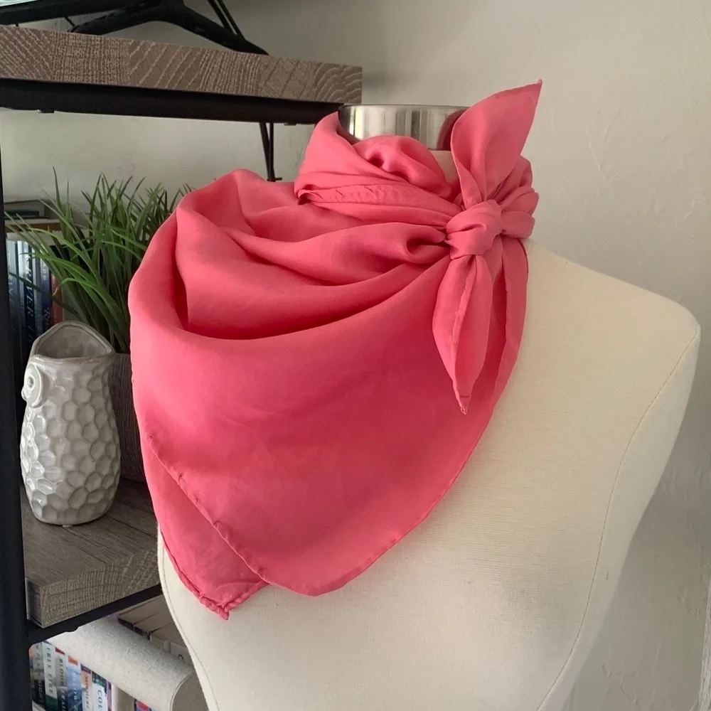 Pink solid square silk scarf